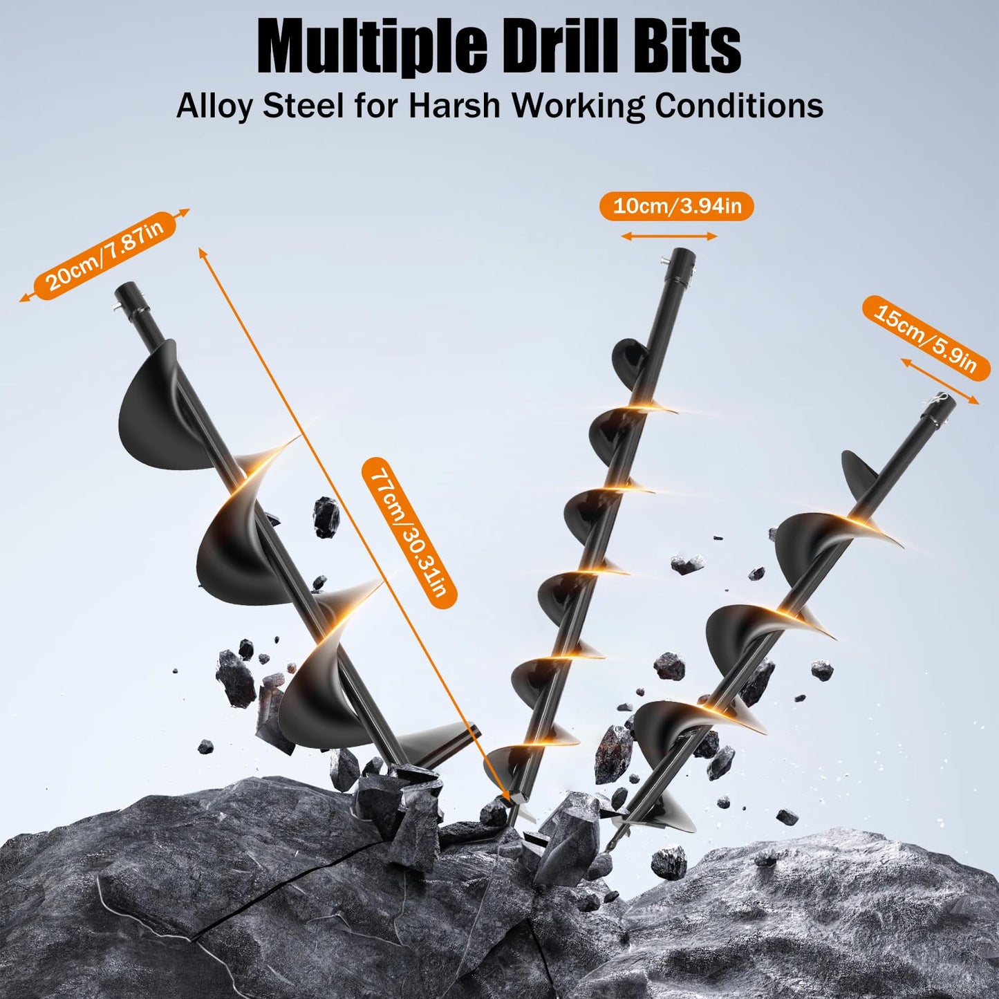 71cc 2-Stroke Petrol Earth Auger, Fence Posts 2.3 kW Petrol Drill (with 3 Bits) 100 mm 150 mm 200 mm, 2 Stroke Auger Post Hole Digger, for Digging Holes on Ice or Other Surfaces