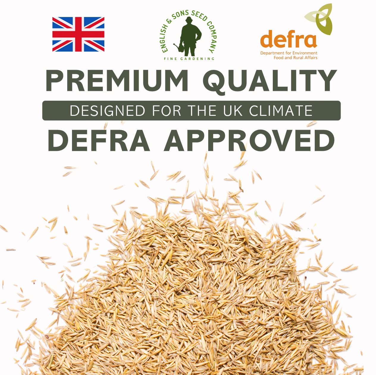 Fast Lawn Grass Seed, 1kg (up to 60sqm) Premium Quality Fast Growing Grass Seeds. Tailored for UK Climate. Hardwearing Lawn Seed Perfect for New Lawns, Overseeding & Patch Repair. DEFRA Approved