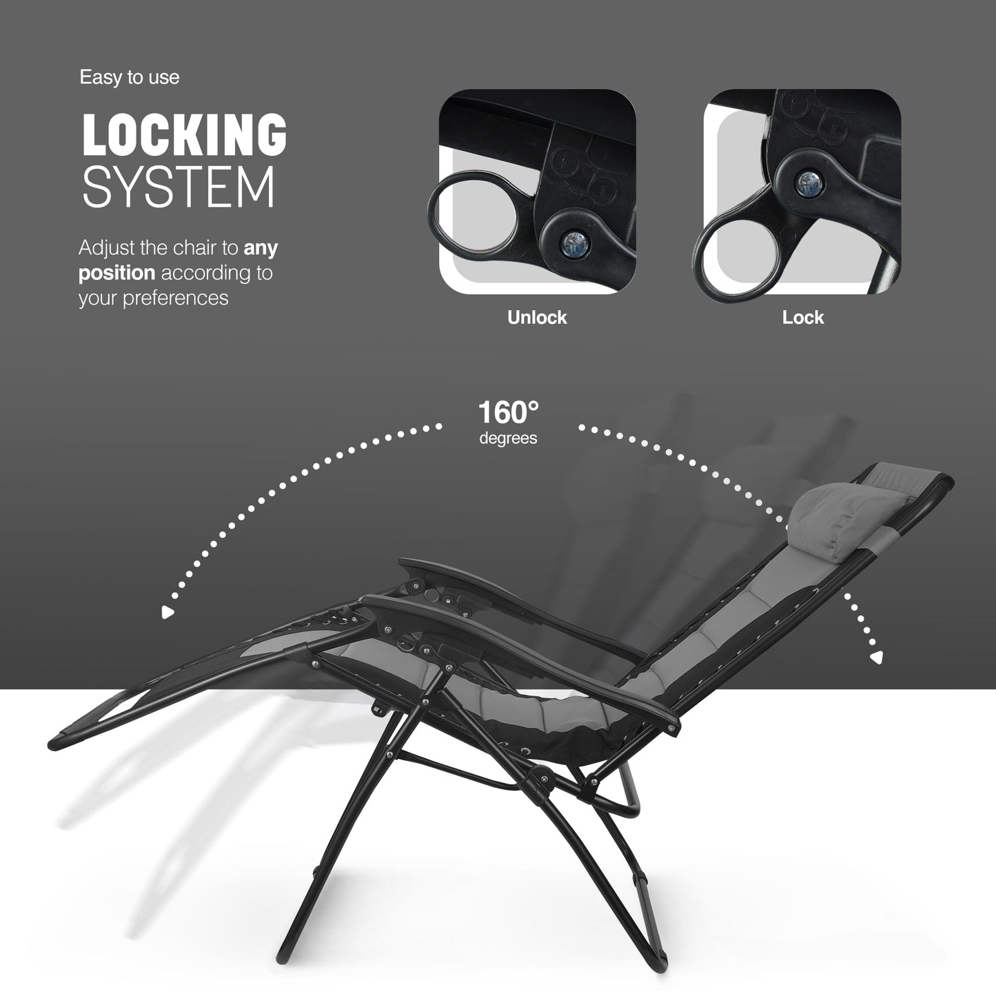 KEPLIN Set of 2 XXL Premium Heavy Duty Textoline Zero Gravity Chairs - Luxurious Garden Recliners, Adjustable Headrest, Cup & Phone Holder, Foldable & Easy to Clean Patio Sun Loungers (Light Grey)