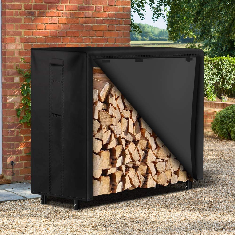 Amagabeli 4ft(124.5cmx36cmx122cm) Firewood Log Rack with Waterproof Cover Large Capacity Log Store Outdoor Firewood Racks Holder with 600D Oxford Log Cover Weatherproof Log Storage Shelf Garden Black