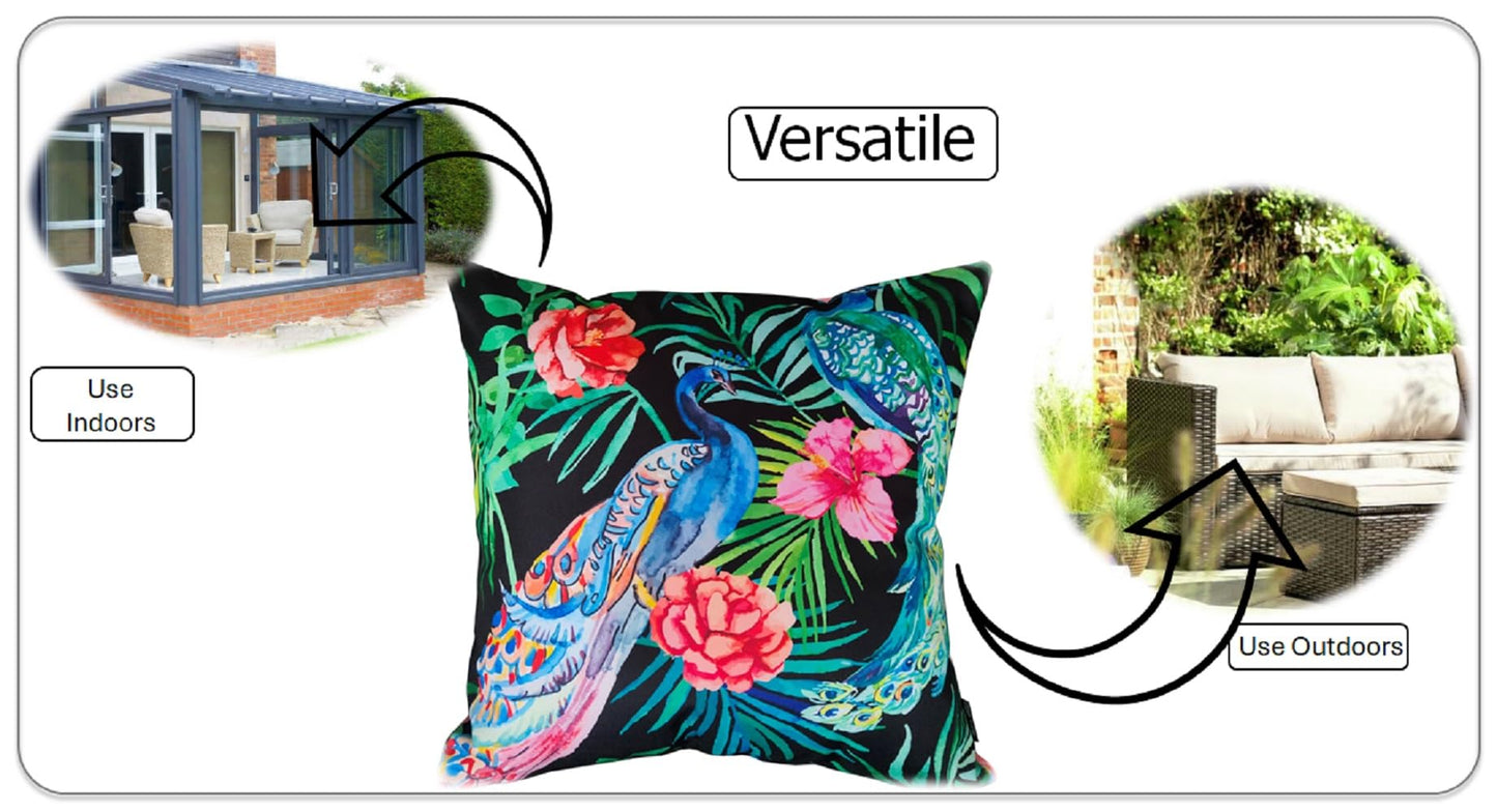 Olivia Rocco Waterproof Cushions Outdoor Indoor Hollowfibre Filled & Breathable Decorative Cushion 43 x 43 cm for Patio Garden Bench Sofa Furniture Living Room Bed Chair Scatter, (Peacock)