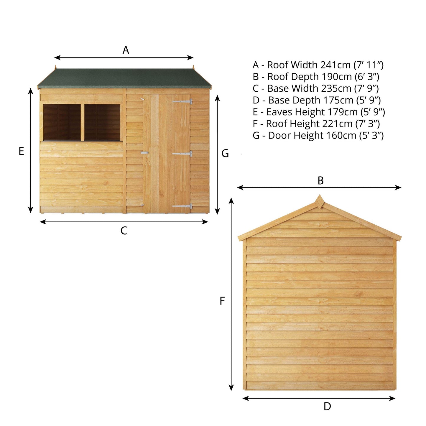 WALTONS 8 x 6 Overlap Storage Shed | Reverse Apex Roof | 7mm Overlap Cladding | Wooden Garden Storage Shed | 10 Year Anti Rot Guarantee | 8 x 6 8ft 6ft