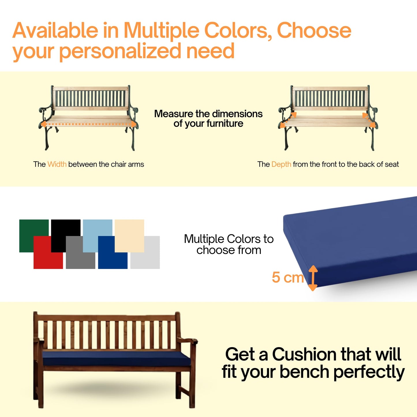 Crescent Textile 100% Waterproof Garden Bench Cushion 2/3/4 Seater Outdoor Long Bench Seat Pad for Lawn & Garden, Patio, Office, Coffee Shop with Removable Cover (2 Seater 108cm x 45cm x 5cm, Green)