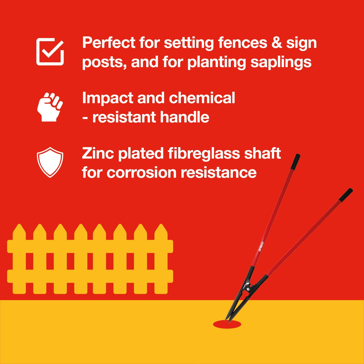 Amtech - Hole Digger for Setting Fences and Sign Posts, Planting Flowers, and More, Garden and Outdoor DIY, Corrosion-Resistant and Chemical-Resistant, Easy to Use (140cm)