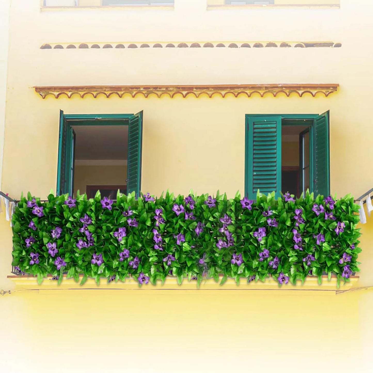 Expanding Garden Trellis Panels 200x40cm,Expandable Garden Fence Screening with Artificial Ivy and Violet Flower,Garden Greenery Leaf Backdrop Decoration (2pcs)