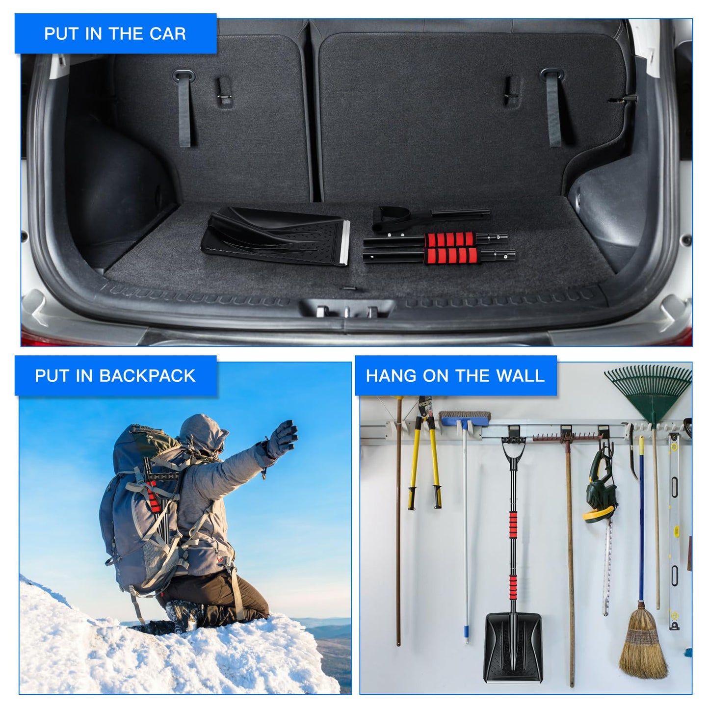 YARNOW 43 Collapsible Shovel with D-Grip Handle, Detachable Four-Piece Construction Snow, Sand, Mud Removal Tool for Car, Camping, Garden, and Other Outdoor Activities