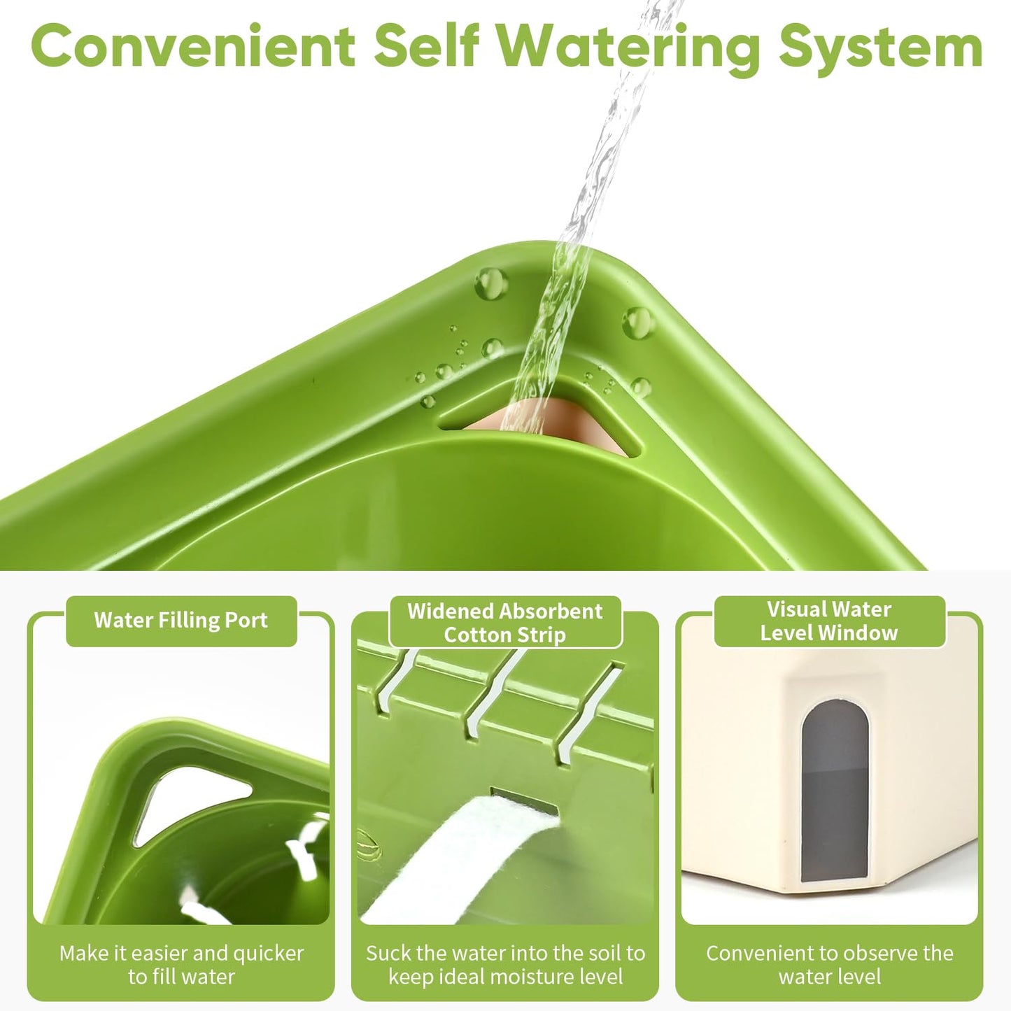 Fuyuleyo Self Watering Plant Pots 27CM, Set of 3 Rectangular Windowsill Herb Planter Box with Visual Water Level Window, Modern Plastic Herb Flower Pots for Indoor Outdoor Garden Balcony Planters