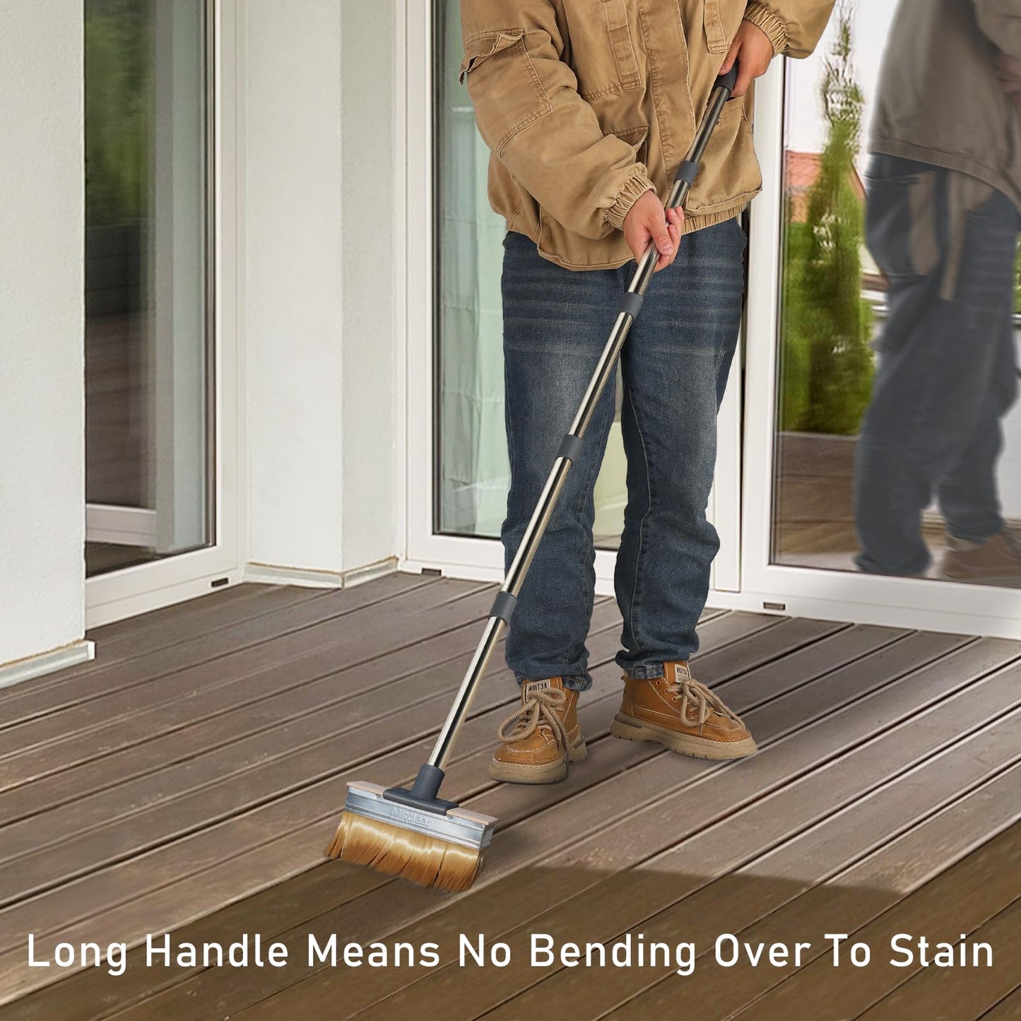 Mitclear Deck Stain Applicator with Long Handle(59IN), 7IN Decking Paint Brush with Thick Bristles, Block Staining Brushes for Outdoor Wood Floor Fence, Deck Coating, Oil Staining, Decking Paint Stain