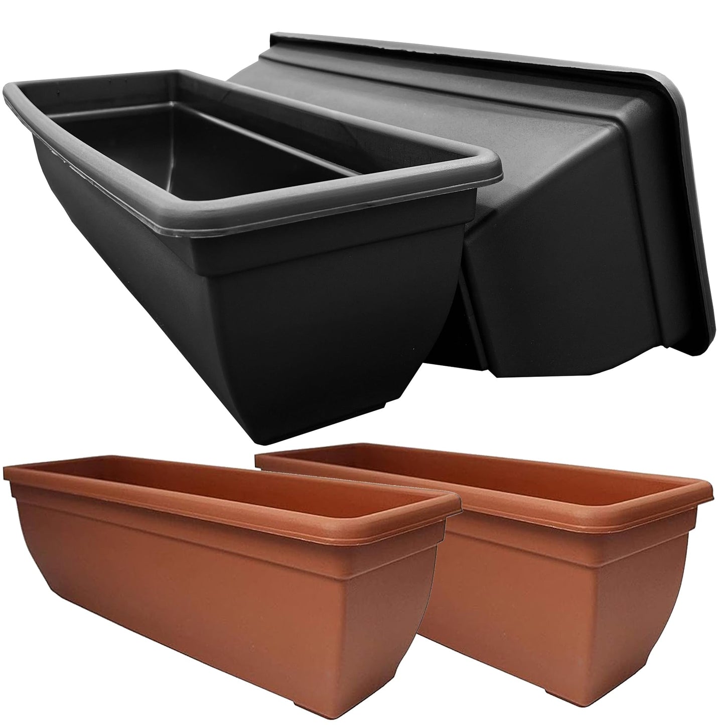 STORM TRADING GROUP Bellpot Trough Winchester Plastic Plant Pot Rectangle Flower Planter For Home, Windows, Gardens, Patio, Greenhouses & Balconies (1, Black/Ebony)