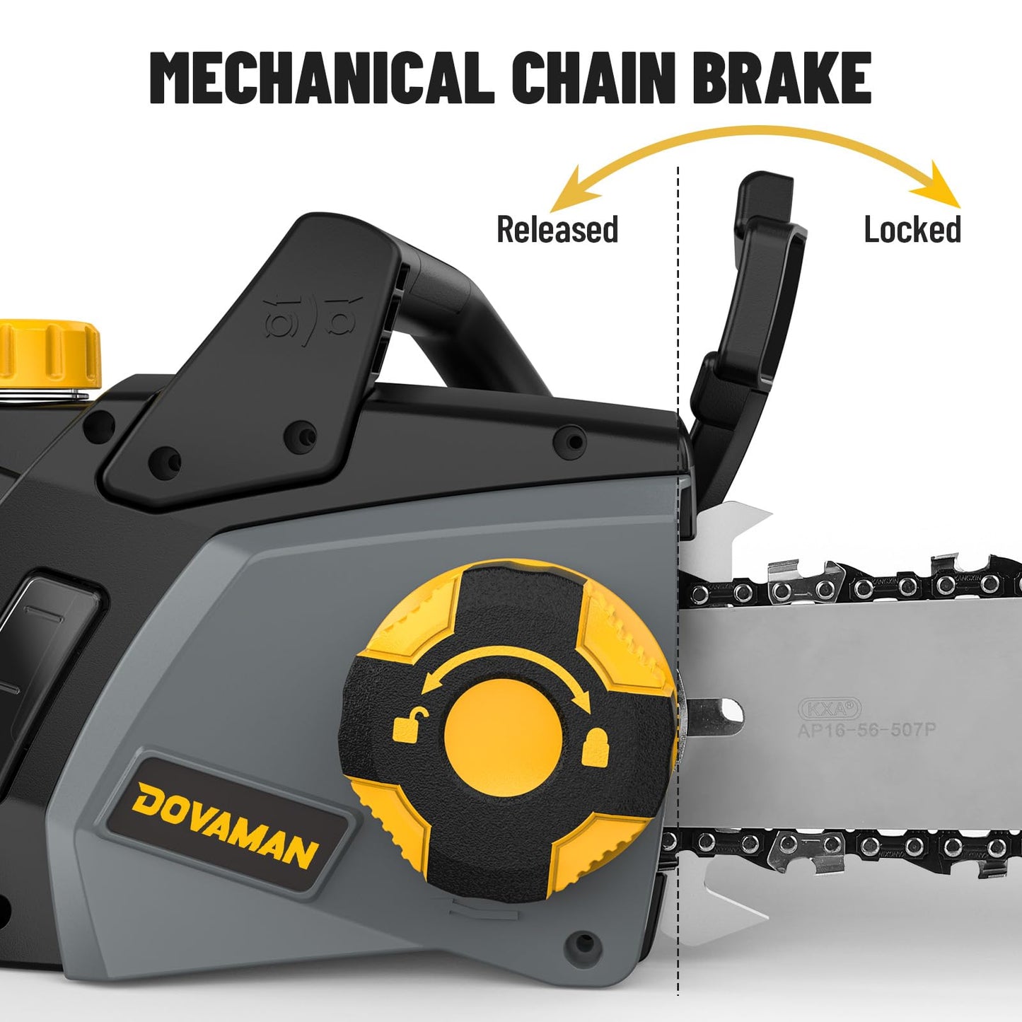 DOVAMAN 2400W Electric Chainsaw, One-Step Tool-Free Tensioning, 16 Inch Oregon Bar and Chain, 15m/s Chain Speed, 6m Power Cable, Auto Chain Lubrication, Powerful Chainsaw with Two Chains - DCS01A