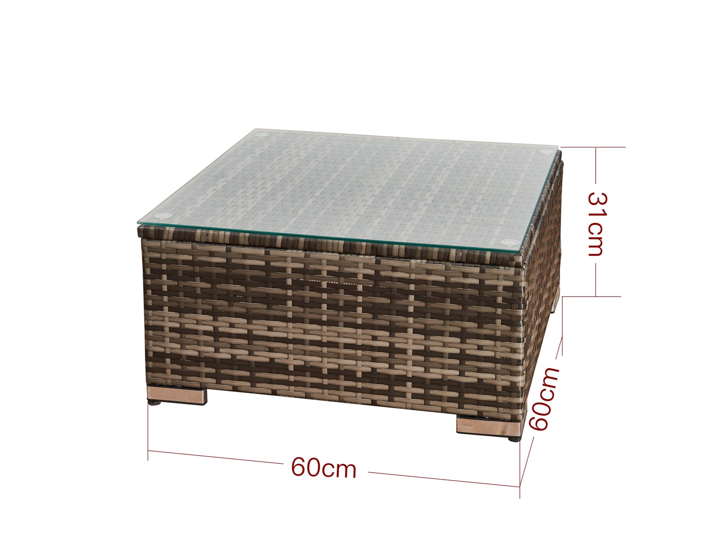 XEO HOME MIX Grey Rattan Garden Furniture Sofa Set 4piece Corner L Shaped Patio 3-Seater with Seating & Backrest Cushions & 1 Ottoman Foot Stool & Coffee Table with Top Glass (4PC L-Shaped Sofa)