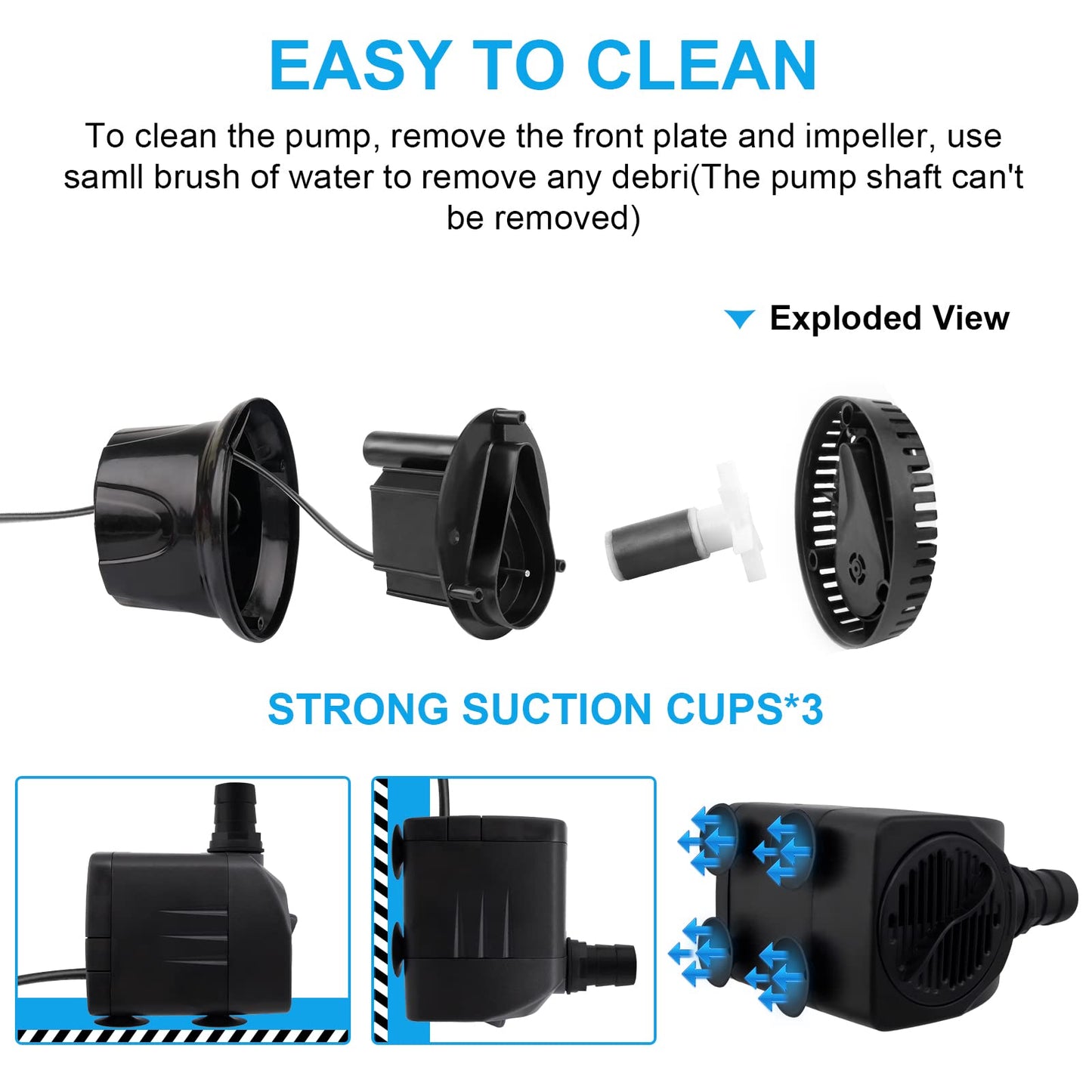 Awroutdoor Submersible Water Pump, Ultra Quiet Water Feature Pump(30W,2500L/H) for Aquarium, Fish Tank,Pond,Hydroponics, Statuary, with 4 Strong Suction Cups, Adjustable Water Volume (13/16/19/25 mm)