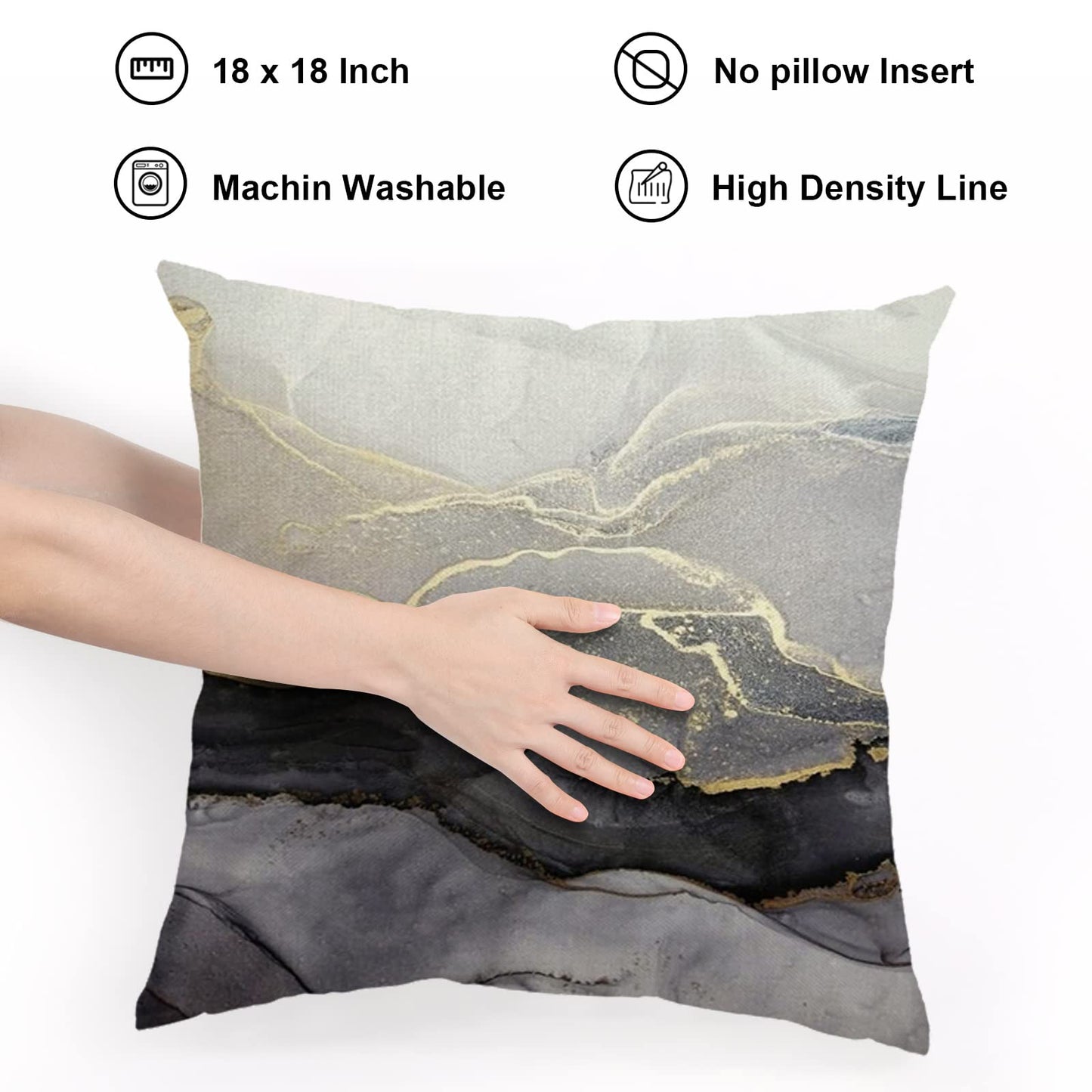 Minicoco Cushion Covers Outdoor Cushions Covers Linen Cushion Cover Outdoor Cushions for Garden Furniture 4 Pack Throw Pillow Case for Garden, Sofa 45 x 45cm (Black Marble)