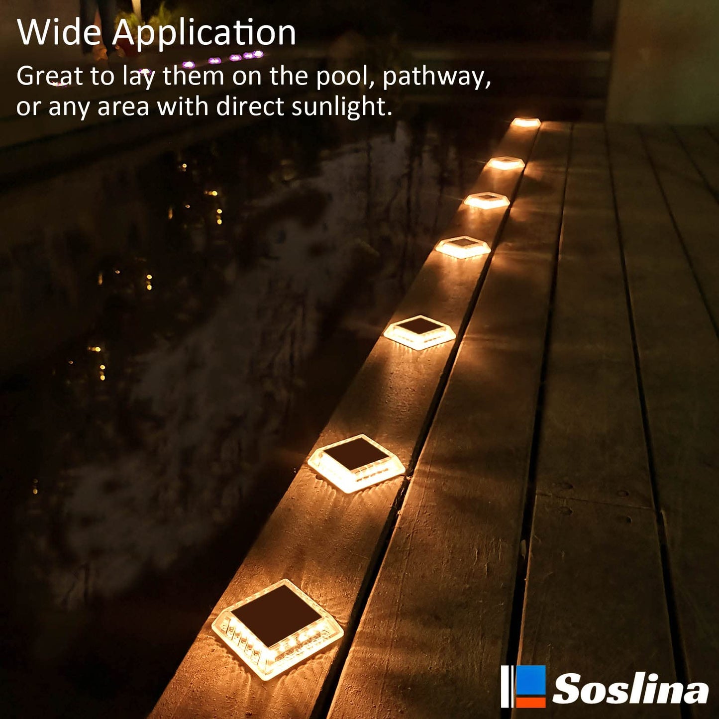 Soslina Solar Decking Lights, Solar Ground Lights Outdoor Garden, Solar Powered Step Lights Waterproof, Solar Lights for Garden Sidewalk Runway Fence Patio Pathway Driveway Dock, Warm White, 4 Pack