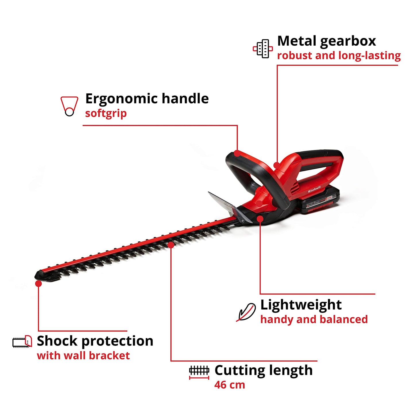 Einhell Power X-Change 18V Cordless Hedge Trimmer With Battery and Charger - 46cm (18 Inch) Cutting Length, Laser-Cut Diamond-Ground Steel Blades - GE-CH 1846 Li Hedge Cutter Kit