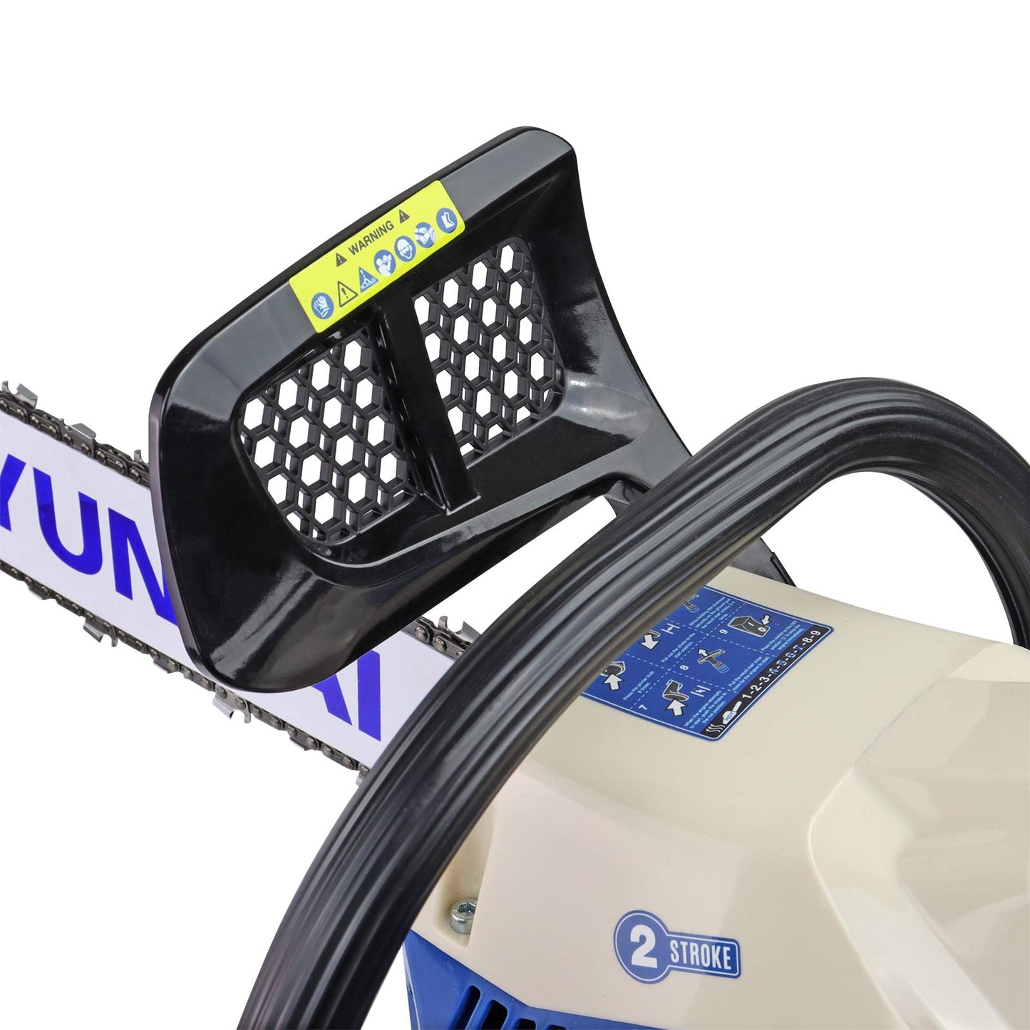 Hyundai HYC6220 62cc Petrol Chainsaw 20 Inch Cutting Bar Includes 2 Chains, Chain Saw Carry Bag, Chain File & 2 Stroke Fuel Mixing Bottle, Cordless Garden Tools. Blue