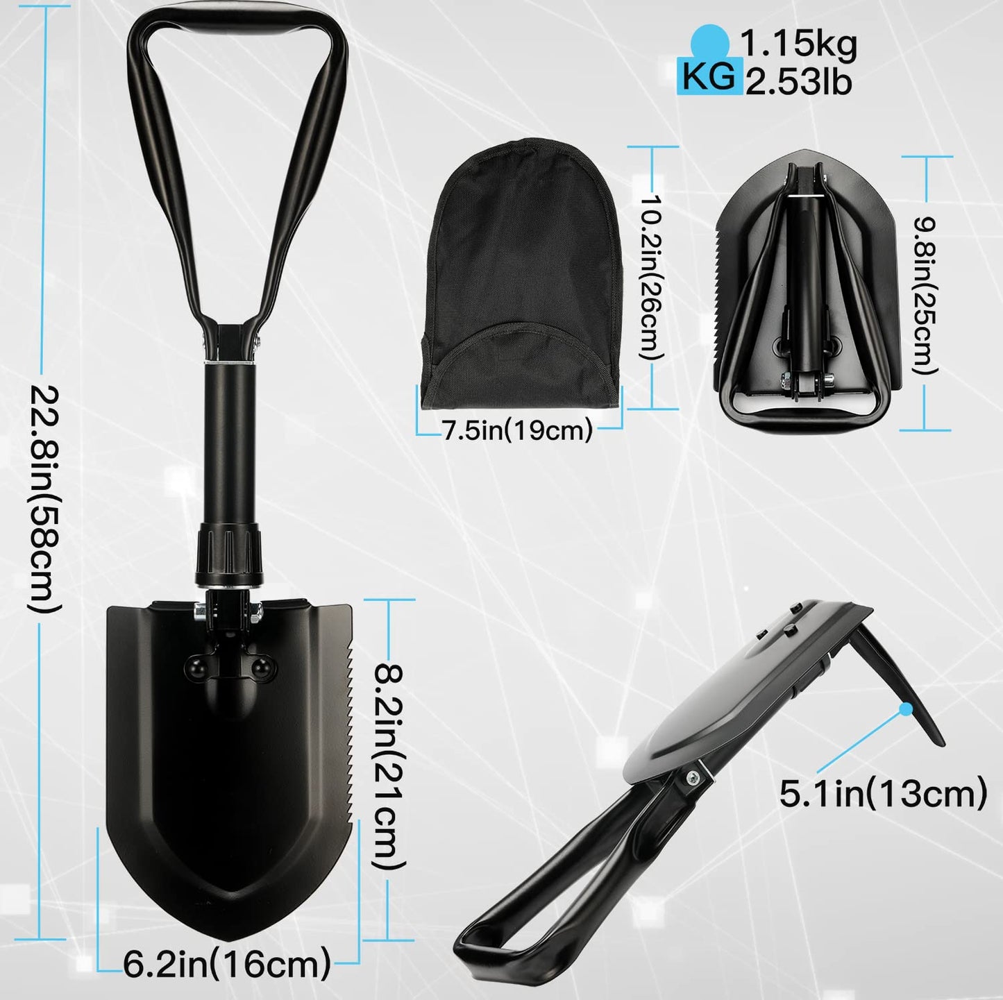 Military Folding Survival Shovel - 50# High-Carbon Steel Entrenching Tool, Portable for Camping, Hunting, Hiking, Fishing, Car Emergency, Gifts for Men