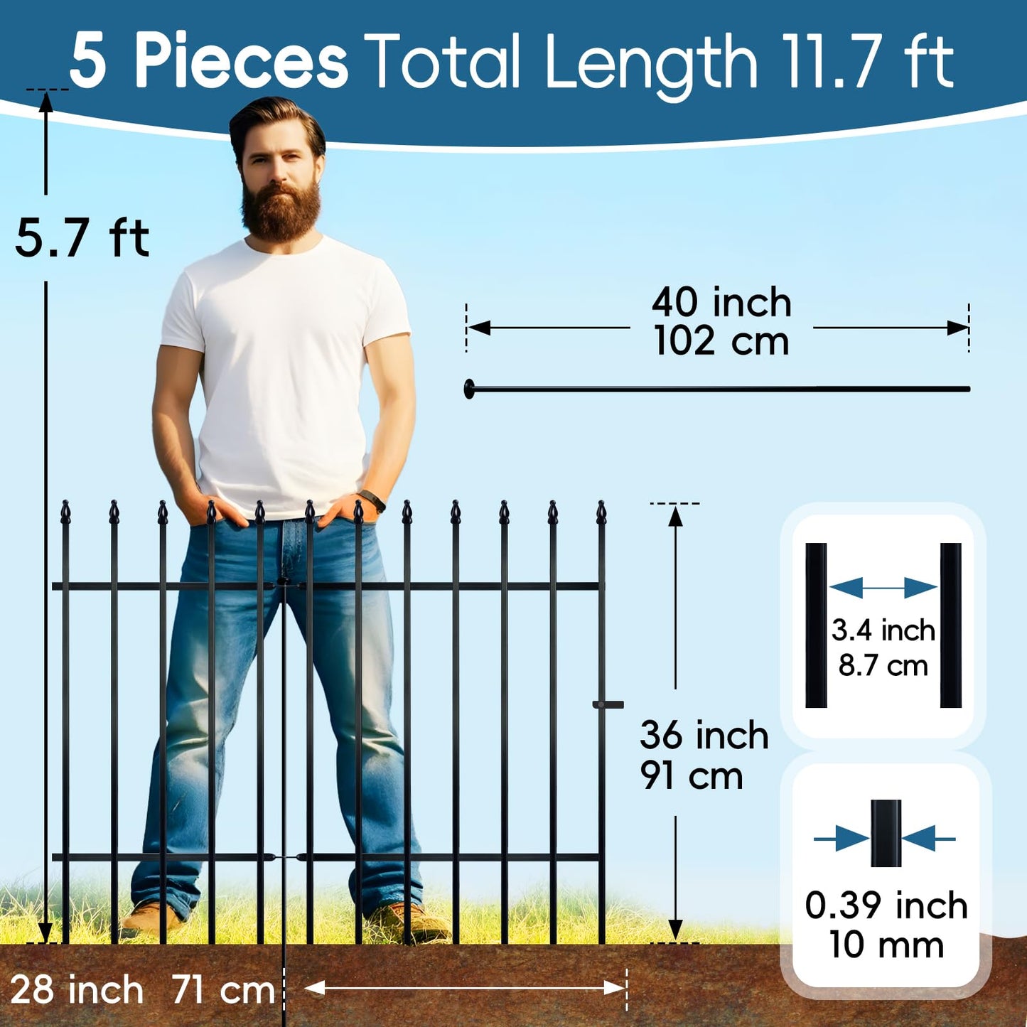 Thealyn Metal Garden Fence Decorative Fence 91cm High x 70cm Wide (5 Panels, Total Length 3.5m) No Dig Fence Border Fence Dog Fence Landscape Fencing for Flower Bed, Yard, Animal Barrier, Black