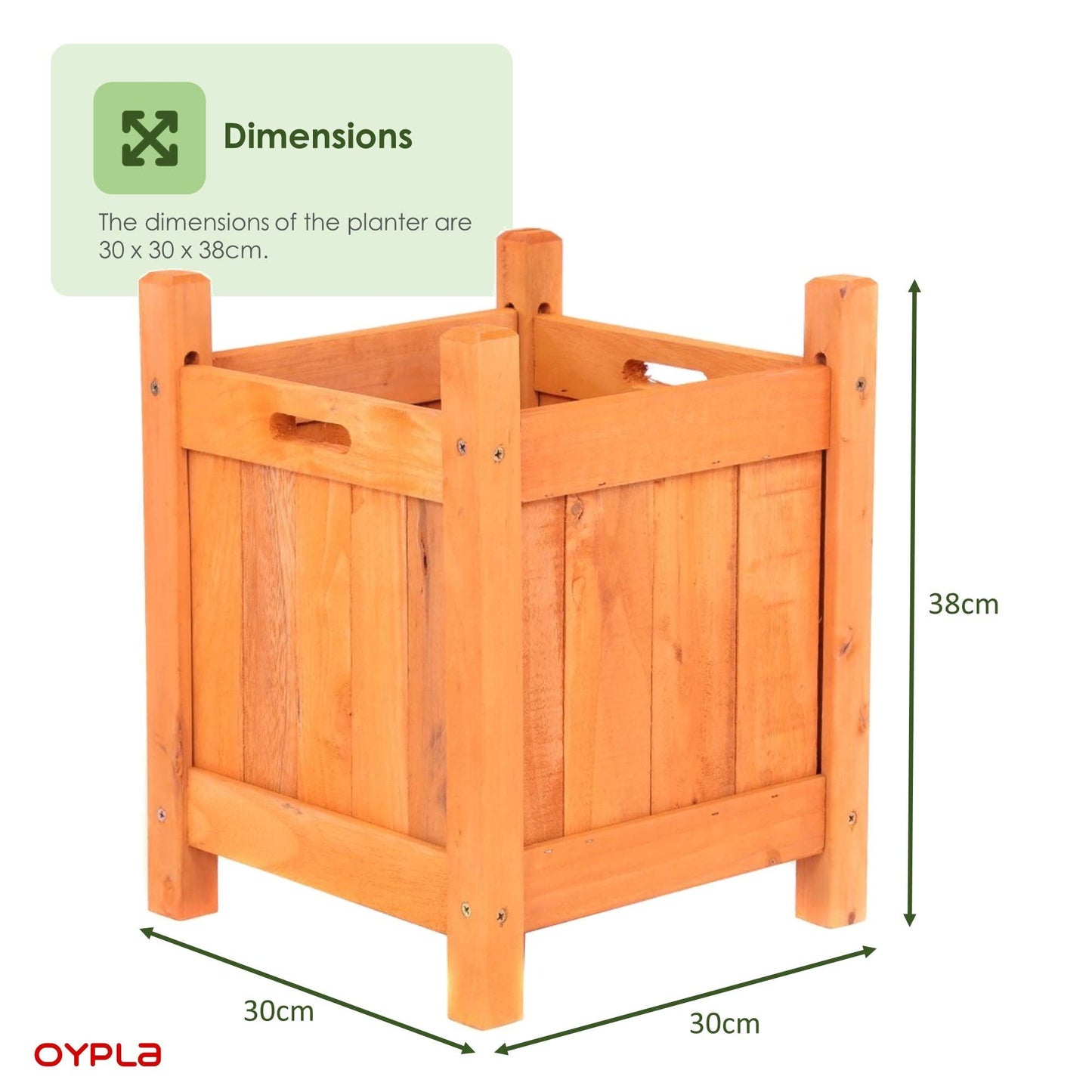 Oypla Garden Wooden Square Flower Planter Ornamental Plant Pot