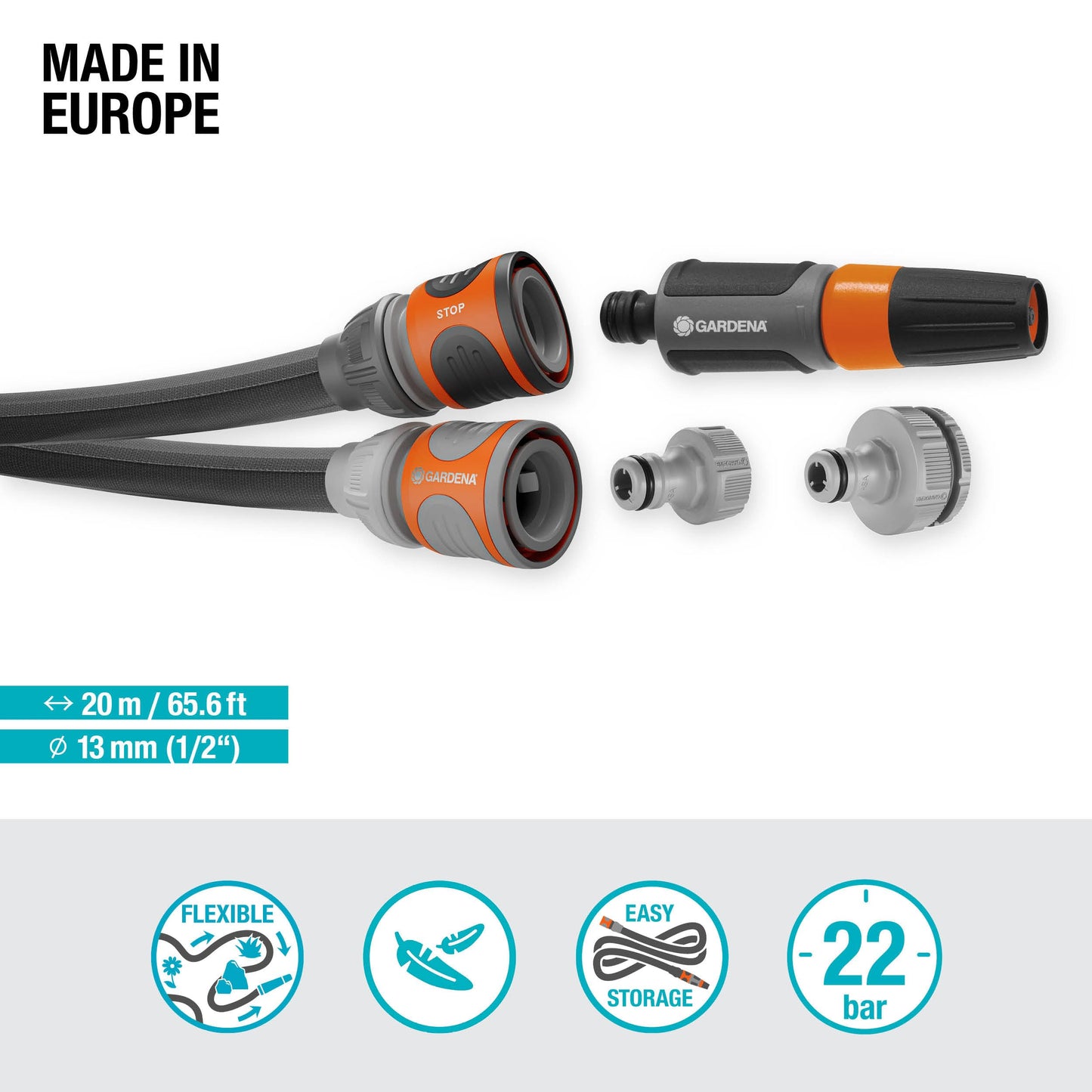 Gardena Liano Life Textile Hose 1/2 inch, 20m: Highly flexible textile garden hose, with PVC inner tube, no kinking, lightweight, weather-resistant (18450-20)