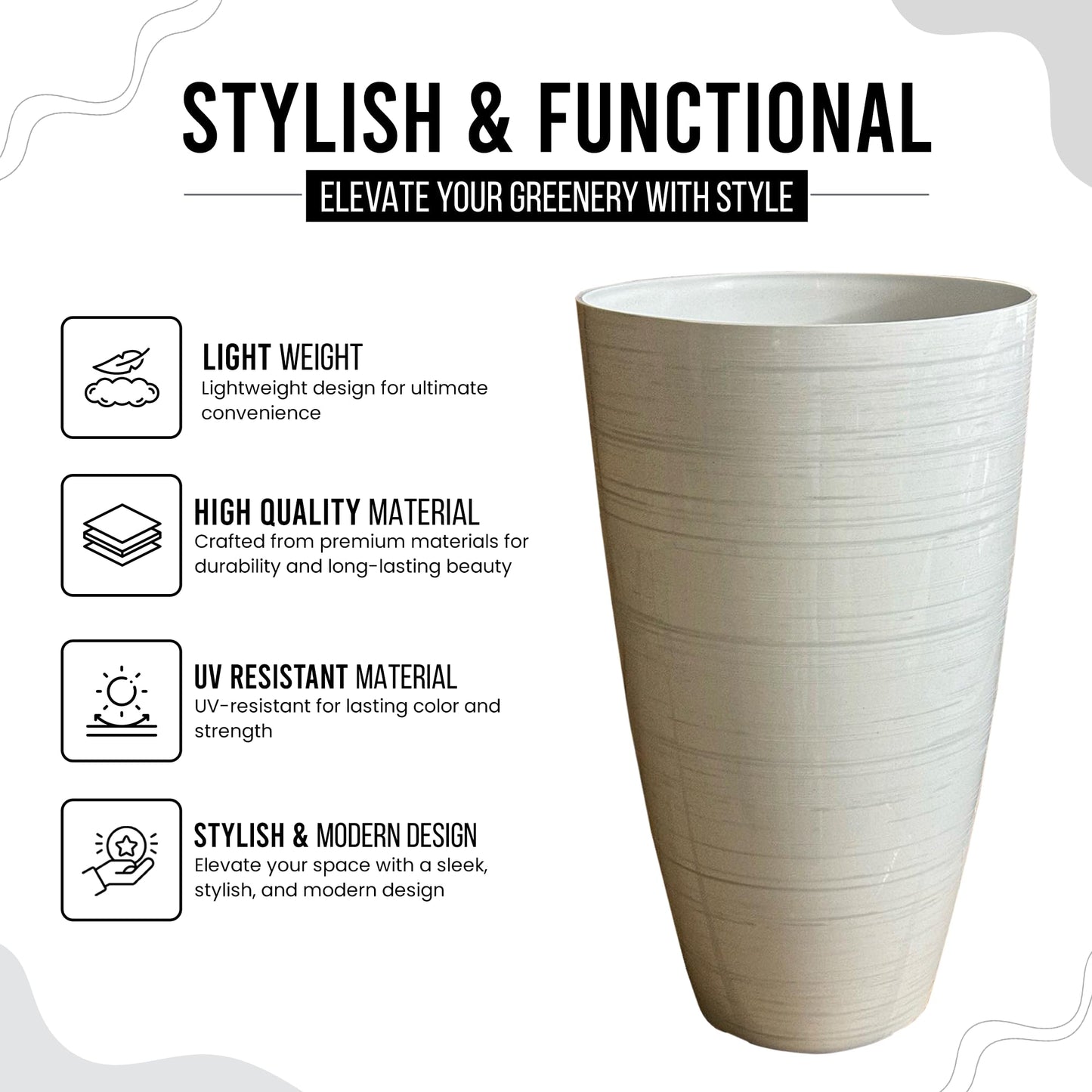 SG Traders Stylish Tall Plastic Plant Pot Garden Patio Planters Elegant Gardening Planter Accessory for Flowers Herbs Trees Plants Patio Suitable for both Indoor and Outdoor Use H 54cm x W 30cm