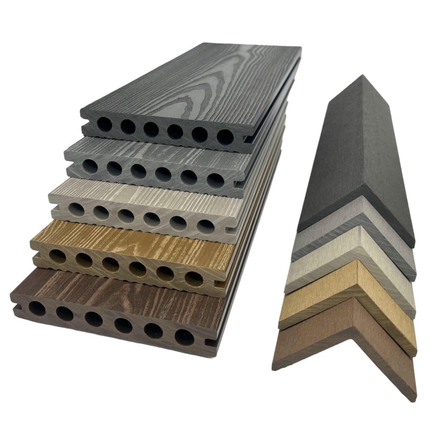 Ceta Composite Decking Premium Composite Decking Board Samples, 3.6m Length, Woodgrain Decking Board, Charcoal, Grey, Silver, Light Brown, Dark Brown, Hollow Decking Board