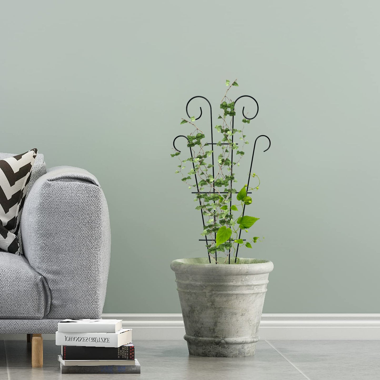 Thealyn 4 Pack Indoor/Outdoor Metal Plant Trellis, 81cm/32 in - Garden Trellis for Climbing Plants, Potted Houseplants, Flowers, Vines, Ivy - Wave Design, Black, for Patio, Yard, or Home