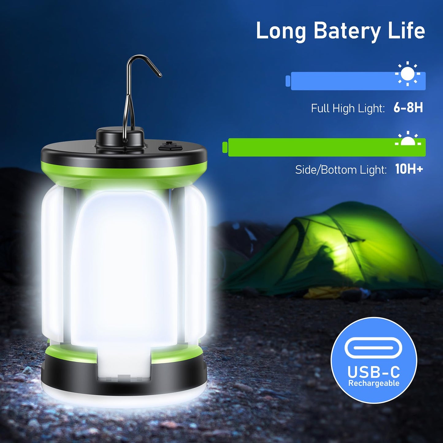 Blukar Camping Lantern Rechargeable, Camping Lights Lamp - 7 Light Modes 60 LED Ultra Bright LED Tent Lamp 10- Hrs Battery Life for Outdoor, Emergency, Fishing, Hiking etc.