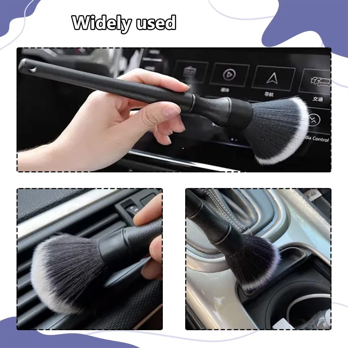 Car Detailing Brush Artificial Fiber 2 PCS Ultra Soft Synthetic Bristles Black Car Brush Interior Leave No Trace Easy Cleaning for Detail of Car, Motorcycle