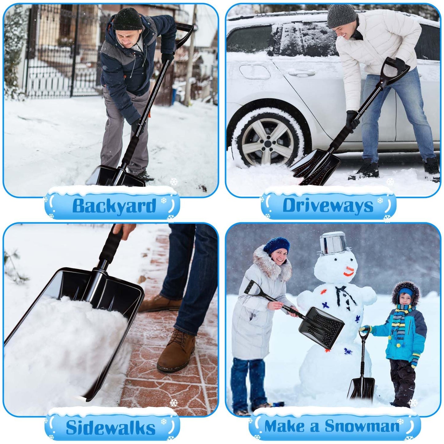 Hmfmdy Snow Shovel for Car Driveway Home Garage, Survival Shovel, Wide Ice Scraper, Lightweight Portable Detachable Snow Removal Tool for Garden Camping Outdoor Emergency Snowman Playing - Black