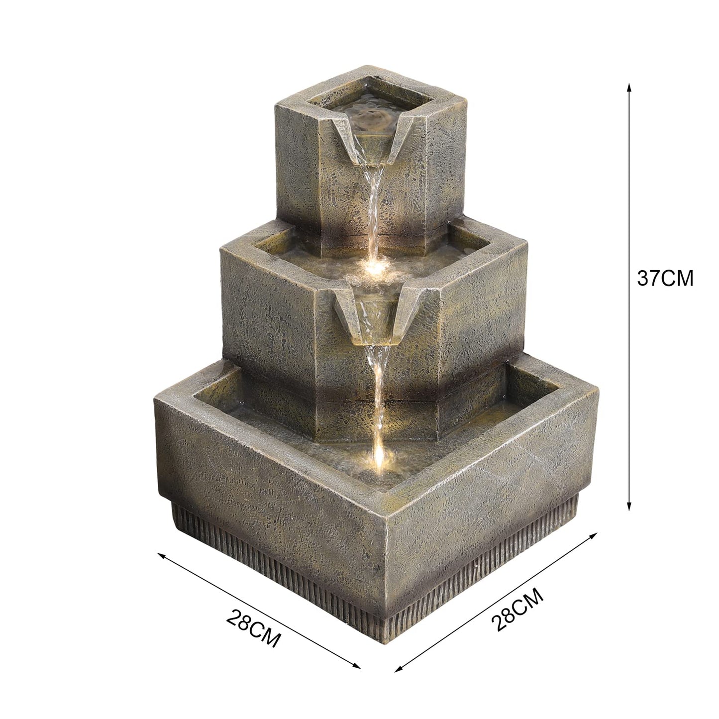 BTGGG Solar Powered Garden Water Feature Water Fountain Cascade Three Tier Water Feature Garden Yard Waterfall with LED Lights Water Feature Fountain