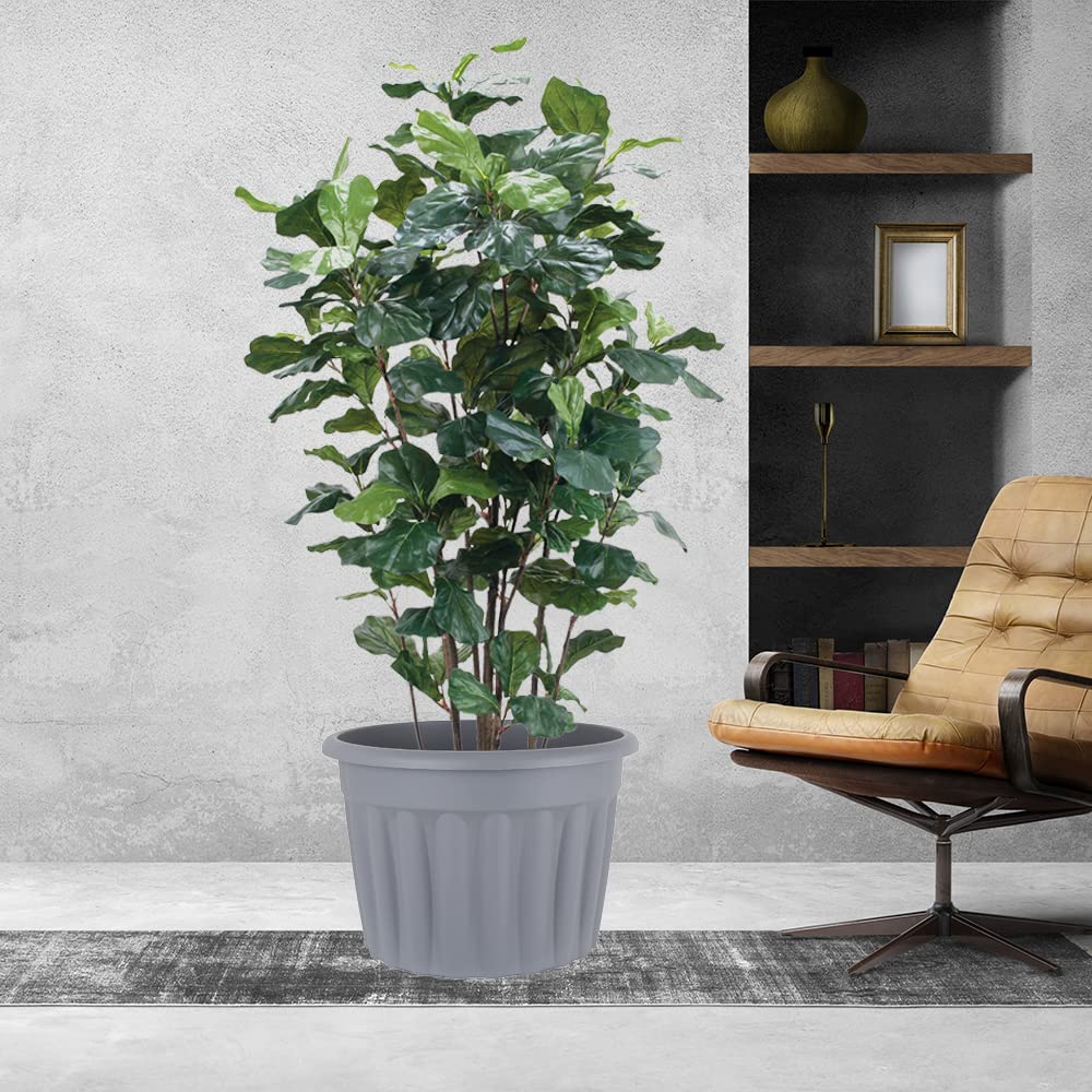 (60cm, 69L, Pack of 3) Extra Large Upcycled Grey Traditional Round Plastic Planter Flower Pot Nursery Planter Decorative Garden Container for Plants/Flowers/Vegetables Indoor and Outdoor Planter Pot