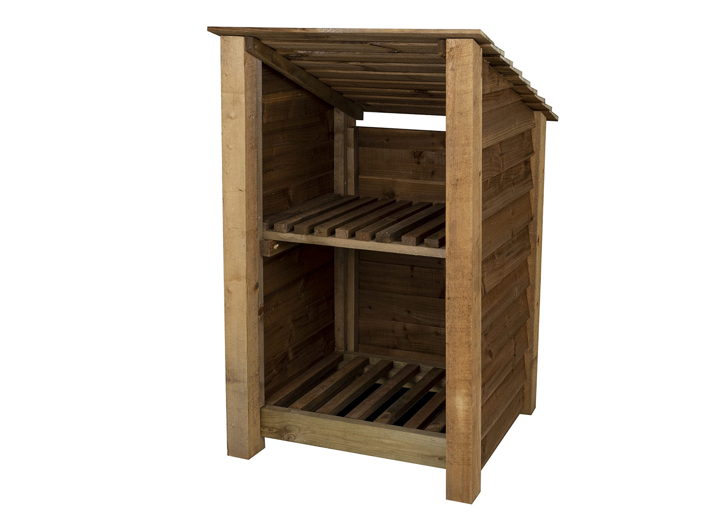 Arbor Garden Solutions wooden log store 4ft, firewood storage (W-79cm, H-126cm, D-88cm), brown finish (With kindling shelf (roof sloping back))