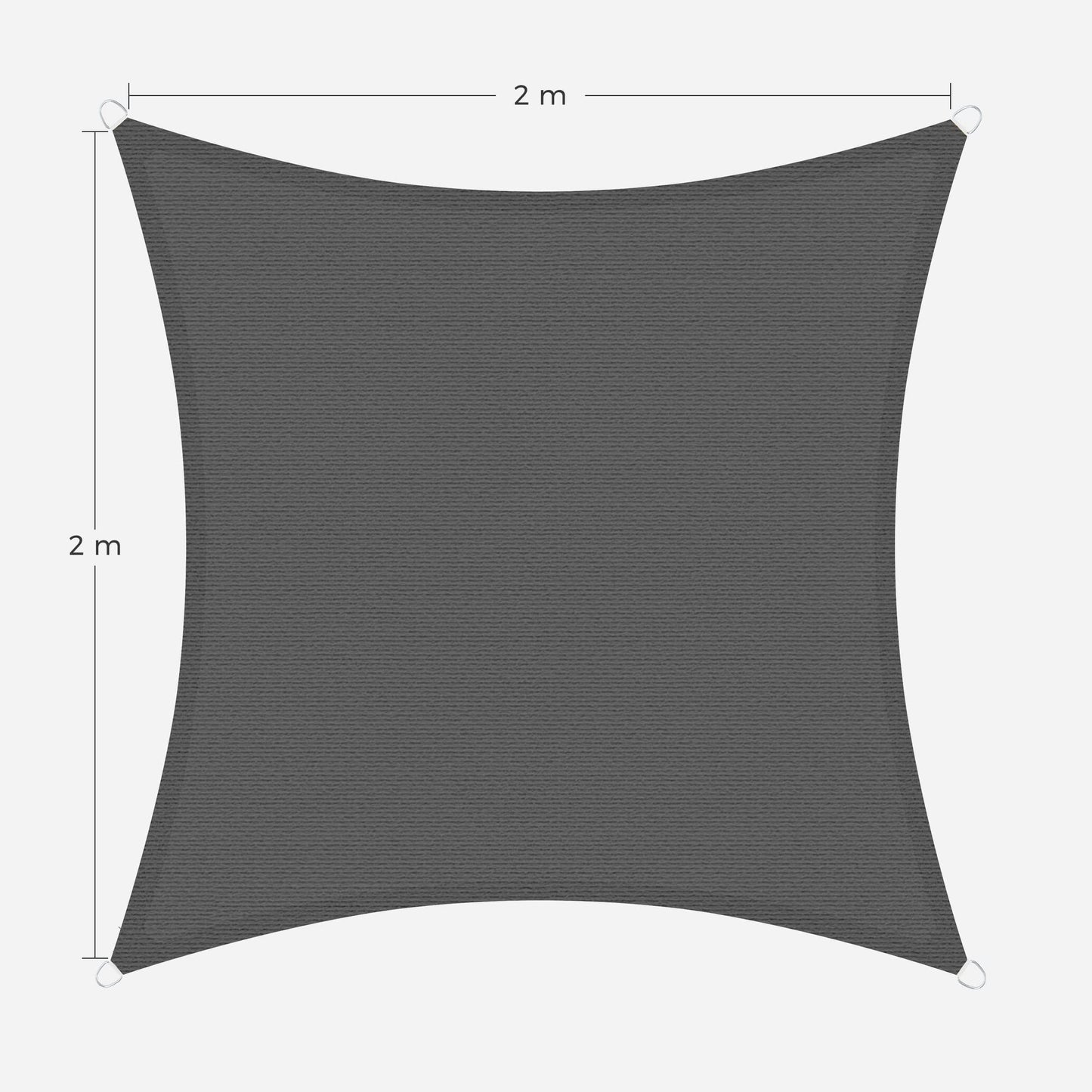 SONGMICS GSS22GY Sun Shade Sail, 2x2m HDPE Fabric Sun Protection Air Permeable Canopy for Patio Garden Balcony Camping Square Concave 2m Ropes Smoke Grey GSS22GY