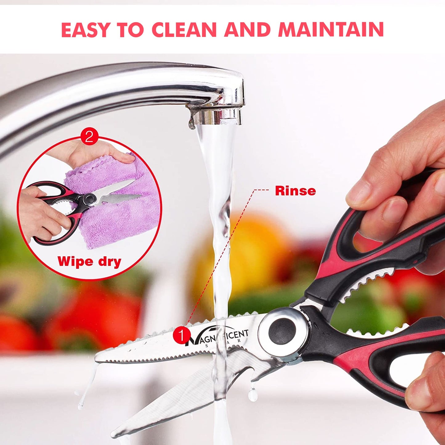 Magnificent Kitchen Scissor, Heavy Duty Scissors for Kitchen Use with Safety Cover & Soft Grip & Multi-Functional Utility Scissors, Shears for Meat Poultry Herbs Cutting, Bottle Jar Opener