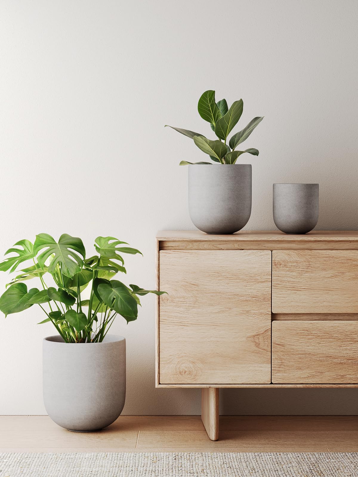 LE TAUCI 25 cm Plant Pot, Ceramic Pots for Plants with Drainage Holes and Rubber Plug, Plant Pots Indoor Outdoor for Home Garden Patio Office, Cylinder Flower Pot, Grey