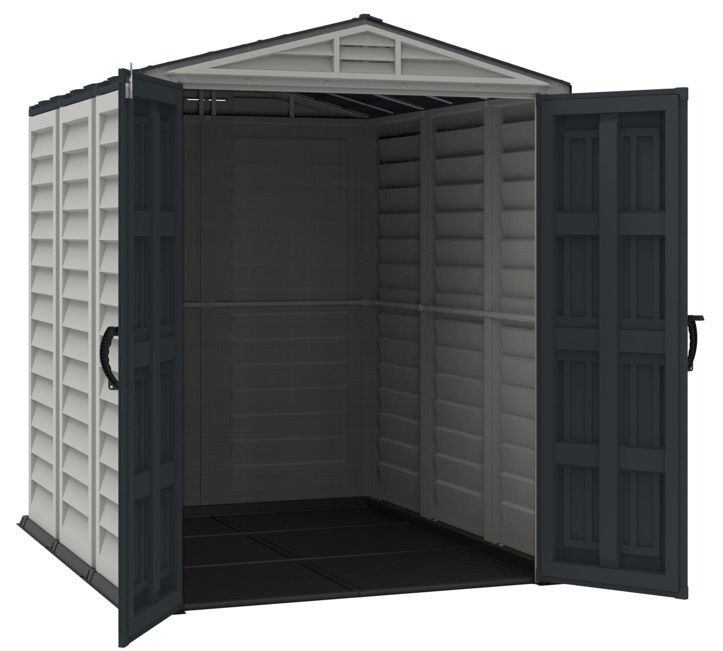 Duramax YardMate PLUS 5 x 8 (4.28 m2) Plastic Garden Shed with Heavy-Duty Plastic Floor, Strong Metal Roof Structure, Fire Retardant & Maintenance-Free Storage Shed, Dark Grey & Adobe