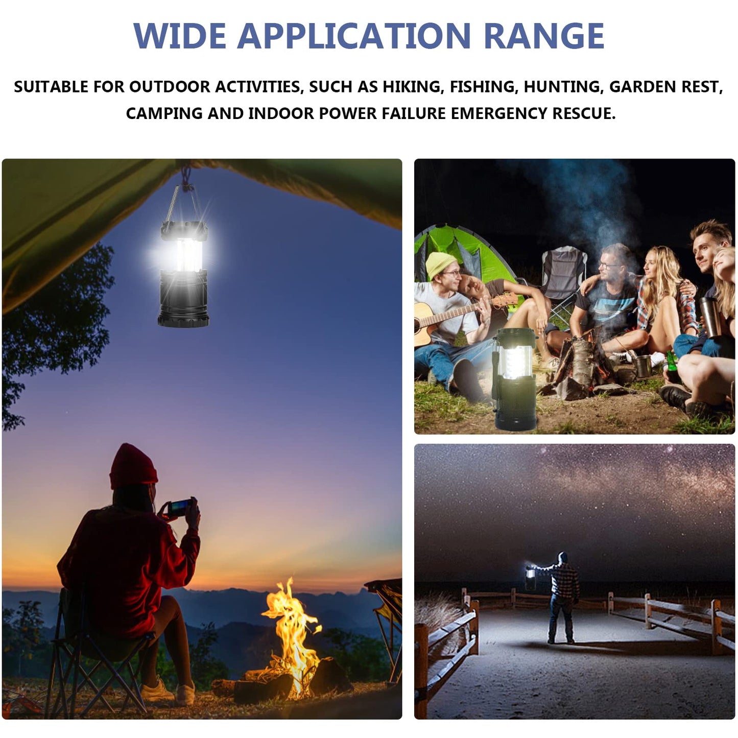 Jsdoin Camping Lights, 2 x Camping Lantern Battery Operated Portable LED Camping Lamp with Foldable Hook, Tent Lights Waterproof Outdoor Hanging Lamp for Emergency, Hiking, Camping, Black