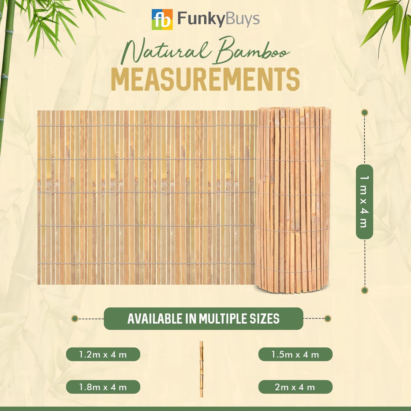FunkyBuys Bamboo Fence Screening | Natural Slat Fence Panels Garden Screening for Outdoor Wind & Sun Protection for Privacy Shield (H: 1M x L: 4M)