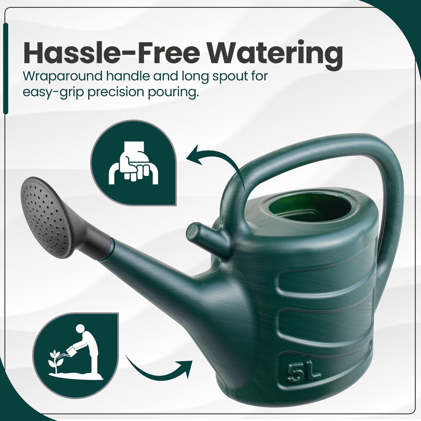 Hardys 10L Green Rose Watering Can - Outdoor & Indoor Watering Can with Detachable Sprinkler Rose Head, Long Spout Water Can for Houseplant & Garden Plants