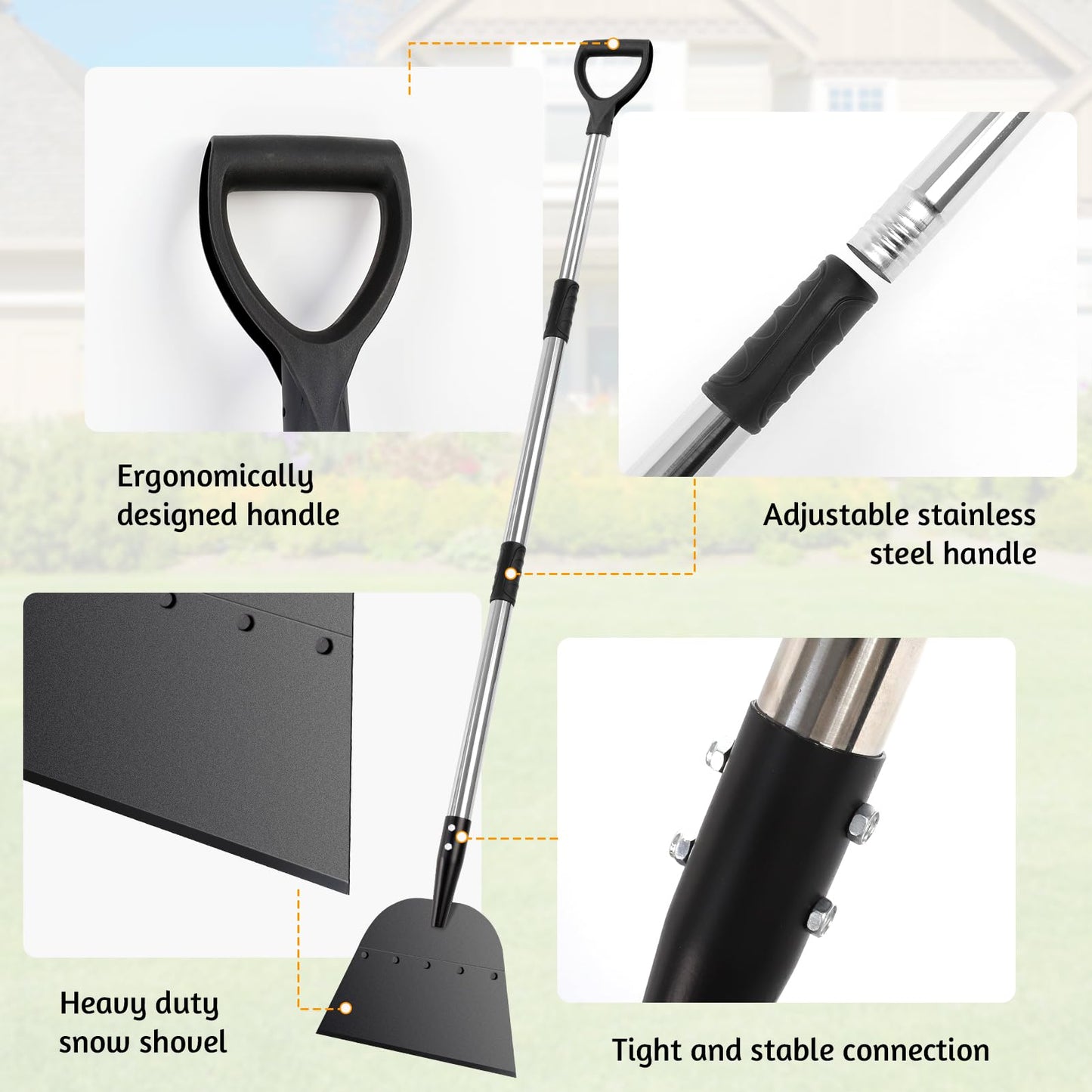 Garden Tools Weed Shovel with Adjustable Handle, Multifunctional Outdoor Garden Cleaning Shovel Scraper, Weed Remover Tool, Heavy Duty Ice Snow Removal Tool