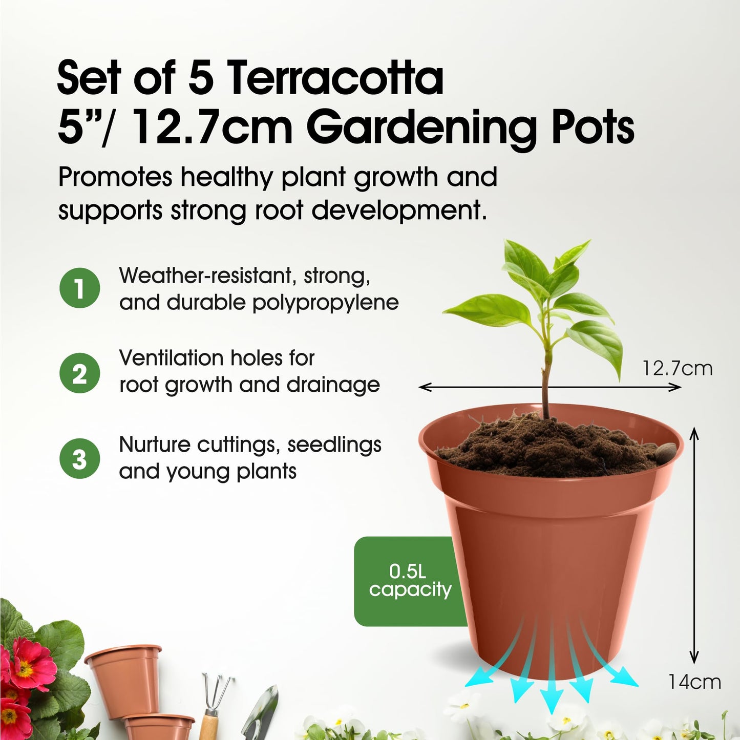 WHITEFURZE 12.7CM GARDEN POT - TERRACOTTA SET OF 5