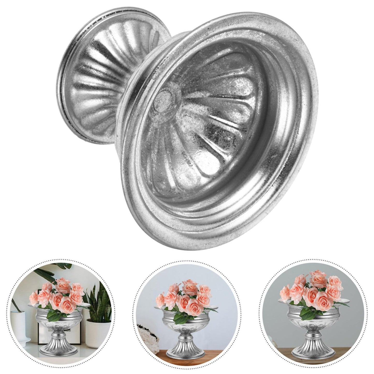 Happyyami Metal Wedding Trumpet Vase Stand Silver Urn Vase Troman Planter Pot Tabletop Wedding Centerpieces Vase Flower Arrangement Pot Easter Party Decoration