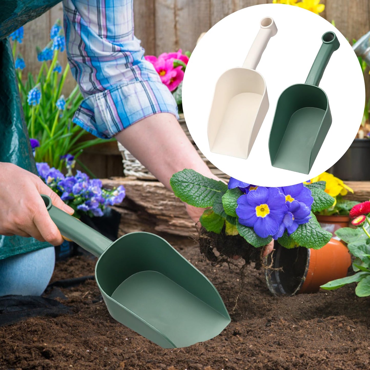 Lezevn 2pcs Plastic Scoop Handy Garden Scoop Multifunctional Cleaning Shovel for Gardening, Digging, Planting, Cultivation
