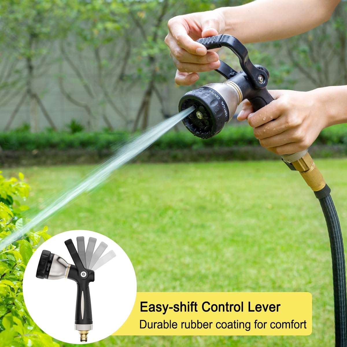 FANHAO Heavy Duty Fireman's Hose Gun, Metal Garden Hose Spray Gun with 8 Spray Patterns，High Pressure Hose Nozzle with Lever Control and Non-Slip Grip to Water Lawns & Plants, Wash Cars & Clean