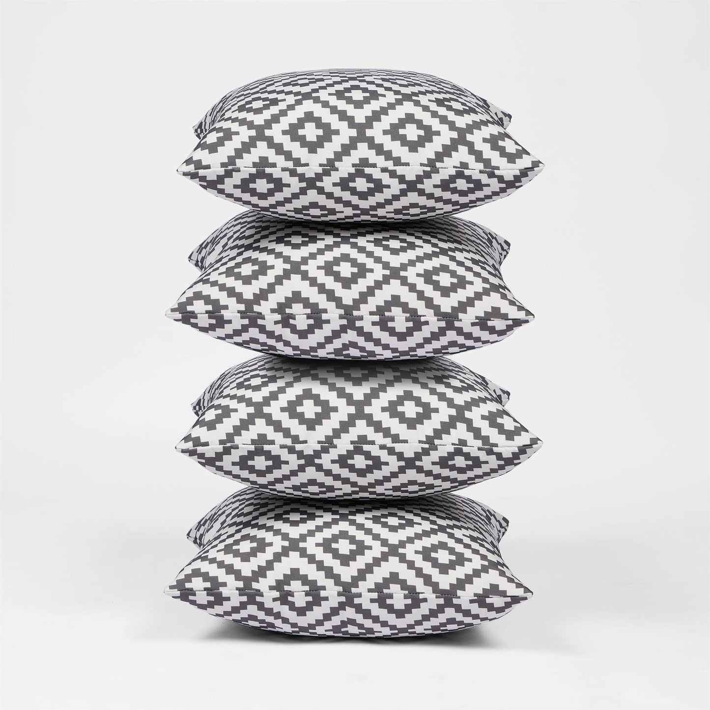 Brentfords 4 Pack of Geometric Outdoor Cushions Cushion Covers Water Resistant Home Geo Grey Decorative Seat Pads Garden Patio Pillow, 45 x 45cm