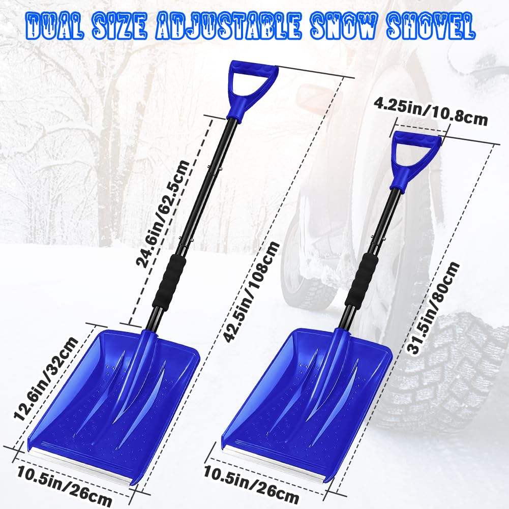 Snow Shovel,2025 New Upgrade Snow Shovels for Snow Removal, Lightweight Portable Adjustable Large Capacity Shovel Perfect for Garden, Camping, Snowman Playing and Emergency(BLUE)