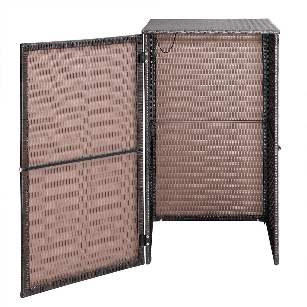 CASARIA® Wheelie Bin Storage Hideaway | Outdoor Bin Screen | Brown Poly Rattan | Lockable | Hinged Lid for Easy Access | Garden Shed Dustbin Rubbish Cover | 240L | 115 x 65 x 80cm