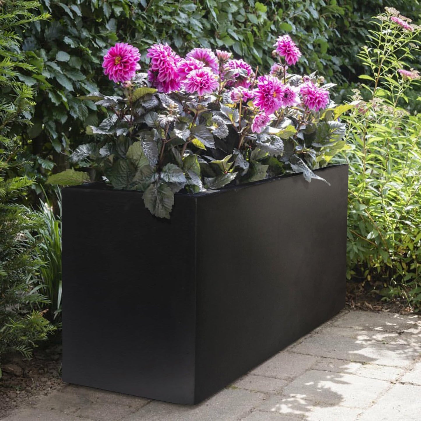 IDEALIST 85cm Large Trough | Black Reinforced Stone Rectangle Plant Pot | Garden Planters with Drainage Holes L85 W26 H41 cm, 60 litres