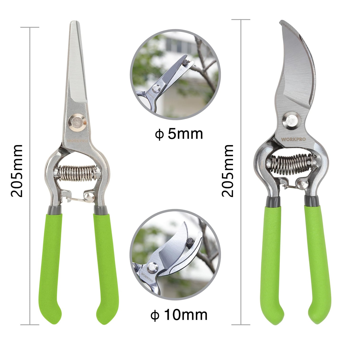 WORKPRO 2-Piece 8" Pruning Shears Set, Heavy Duty Secateurs Blade with Heat Treatment, Garden Shears, Hand Pruner Scissors for Garden Fruits Vegetables Plants Flowers, Soft Handle and Thumb Lock